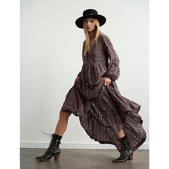 Free people Brown Plaid Button Down Edie Flannel Dress - Picture 1 of 7